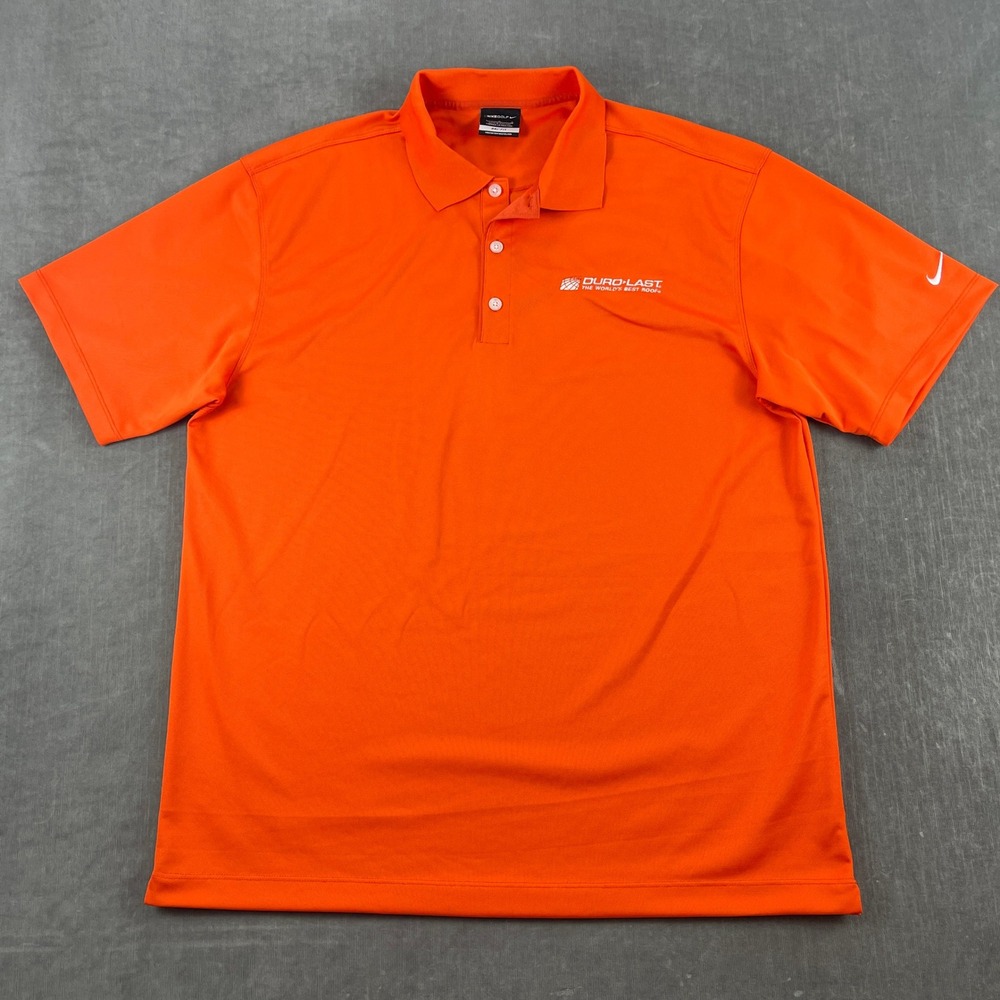 Nike Mens L Orange Polo Shirt Duro-Last Embroidered Dri-FIT Short Sleeve